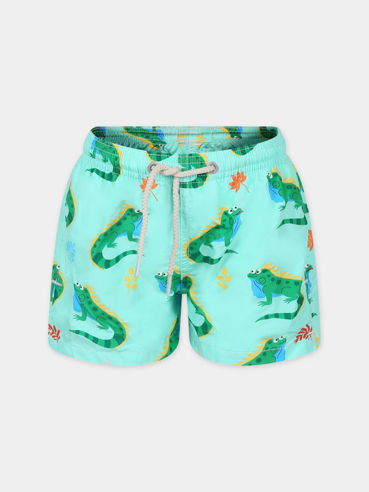 Boxer mare verde per bambino con stampa iguana e logo,Mc2 Saint Barth,JEA0004 01983F