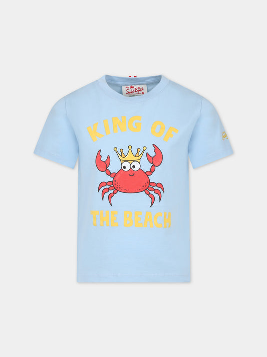 T-shirt celeste per bambino con granchio e scritta,Mc2 Saint Barth,TSH0001 02180F
