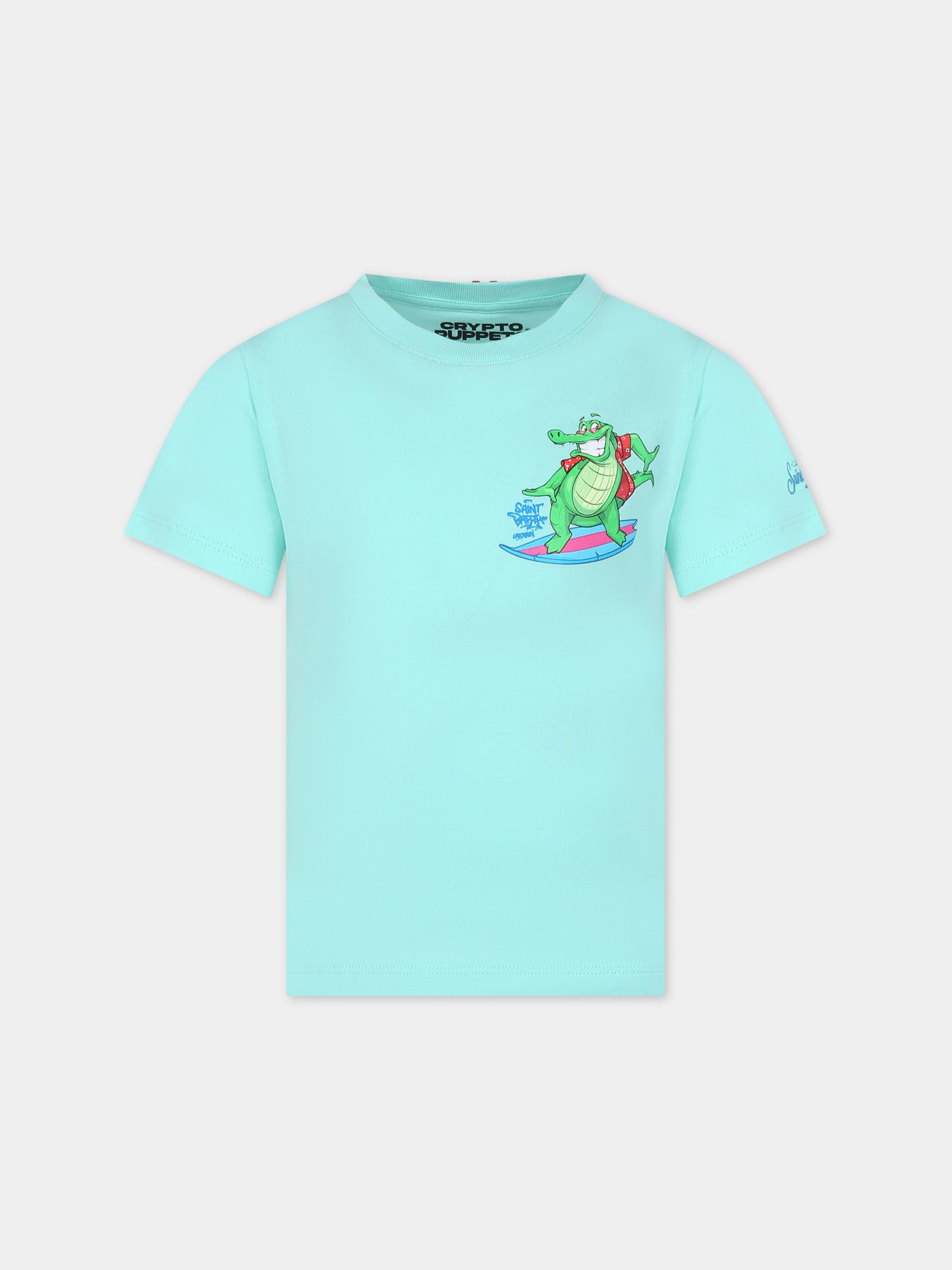 T-shirt verde per bambino con stampa coccodrillo,Mc2 Saint Barth,TSH0001 02729F