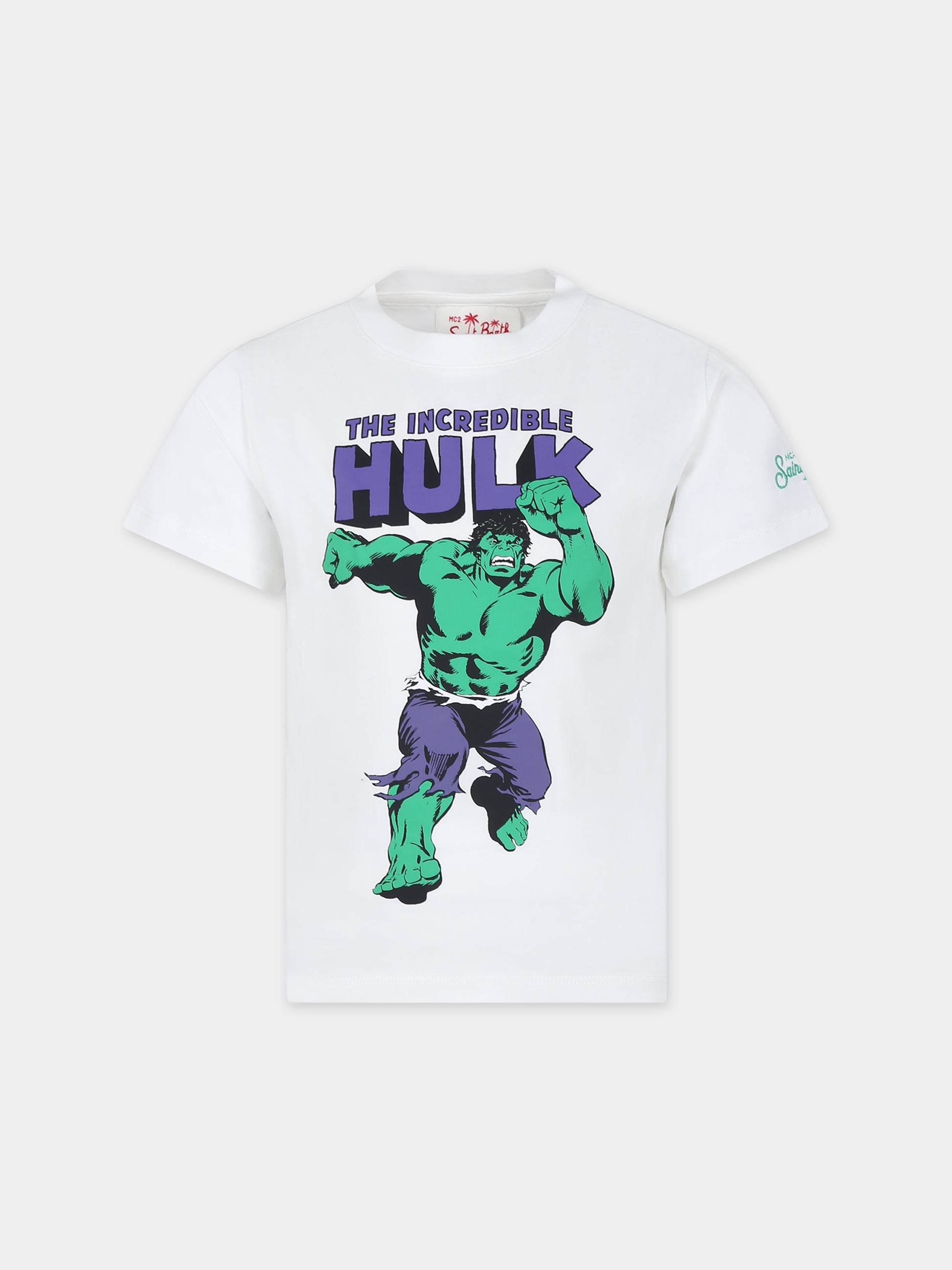 T-shirt bianca per bambino con stampa Hulk,Mc2 Saint Barth,TSH0001 00595F