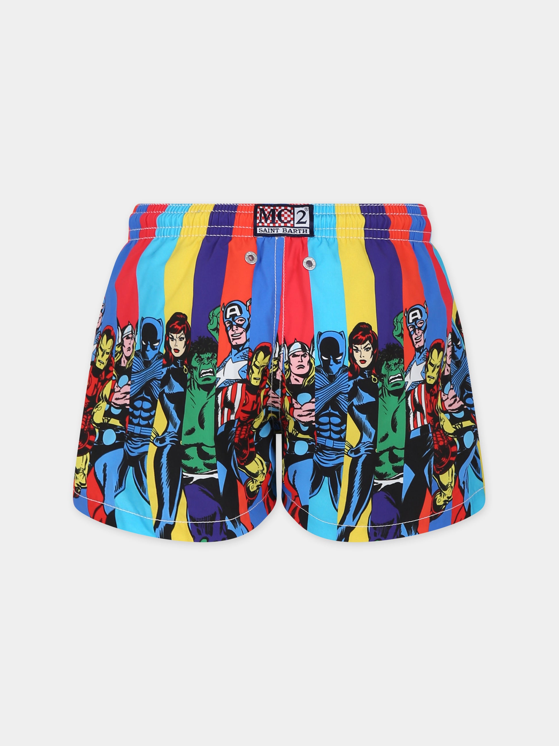 Boxer mare multicolor per bambino con stampa Supereroi e logo,Mc2 Saint Barth,HAI0001 00567F