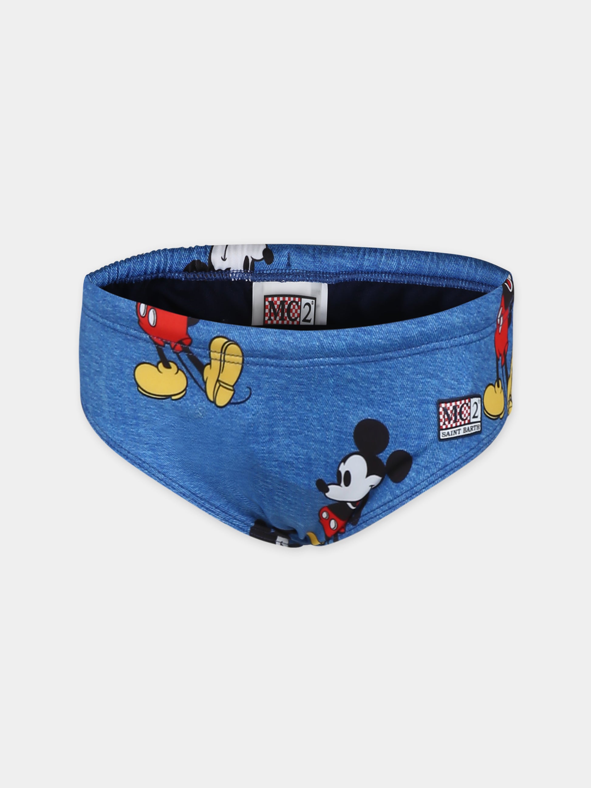 Slip mare blu per bambino con stampa Topolino e logo,Mc2 Saint Barth,BIL0001 01651F