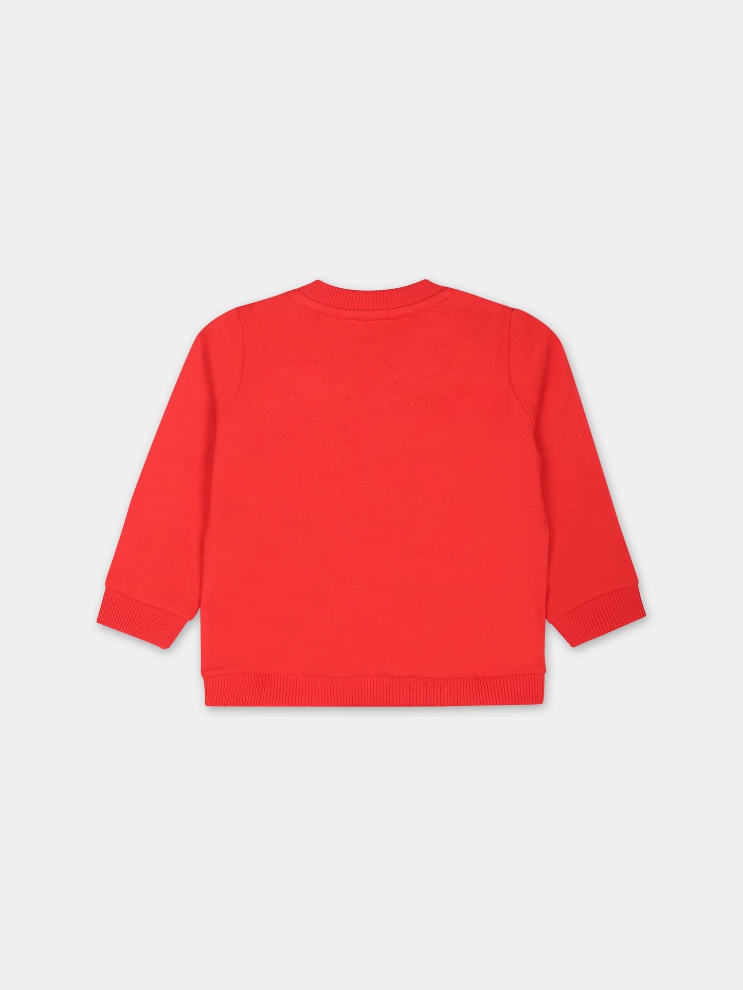 Felpa rossa per neonati con Teddy Bear e logo,Moschino Kids,MMF04Q LCA19 50109