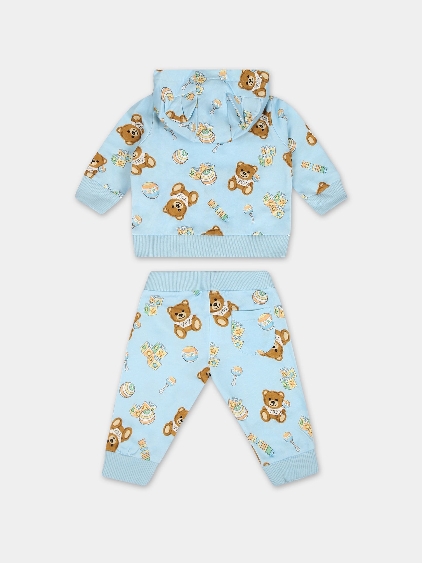 Completo celeste per neonato con Teddy Bear e stampa giochi,Moschino Kids,MUK04B LCB34 84495