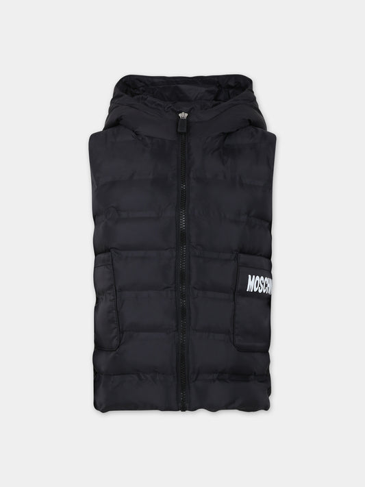 Gilet nero per bambino con Teddy Bear e logo,Moschino Kids,HUS03U L3A69 60100