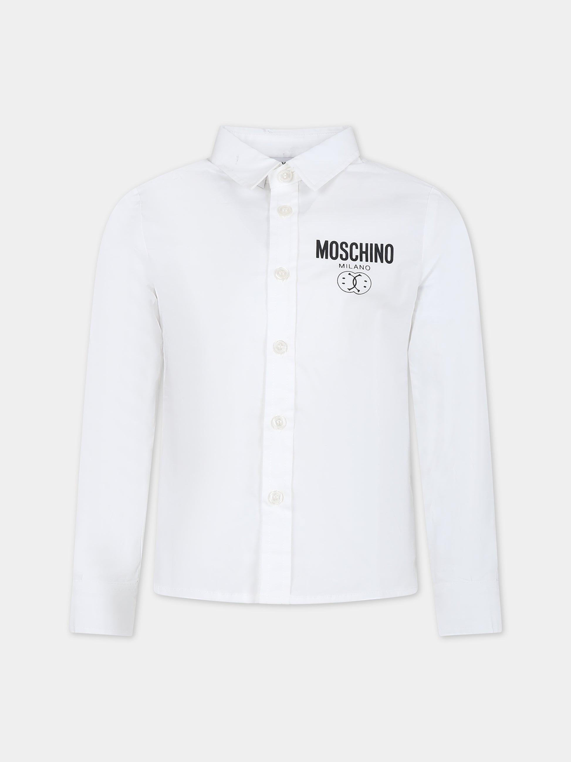 Camicia bianca per bambino con logo e smile,Moschino Kids,HMC00U LMA01 10101