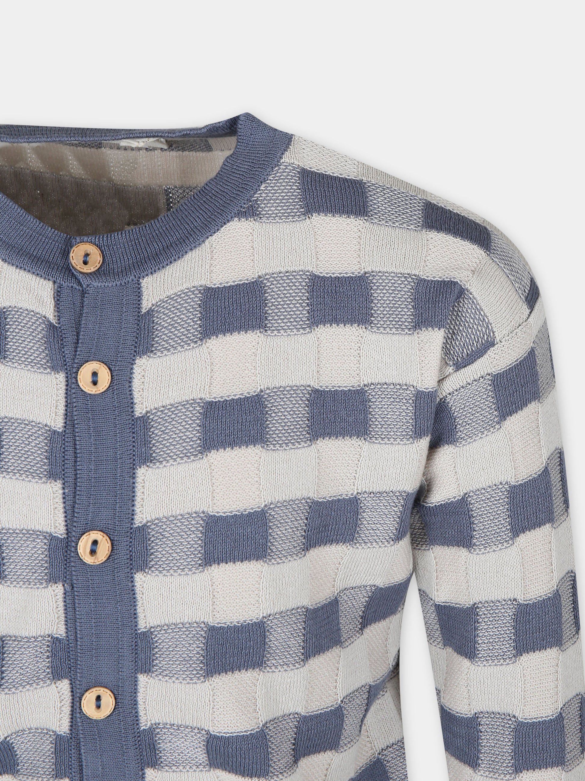 Cardigan celeste per bambina con motivo a scacchi,Coco Au Lait,16COCO S111