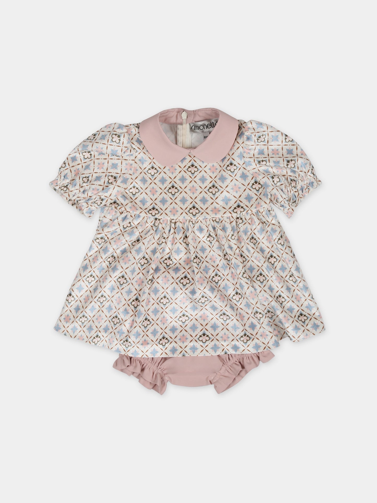 Vestito bianco per neonata con stampa floreale,Simonetta,ST1031 V0107 101CE