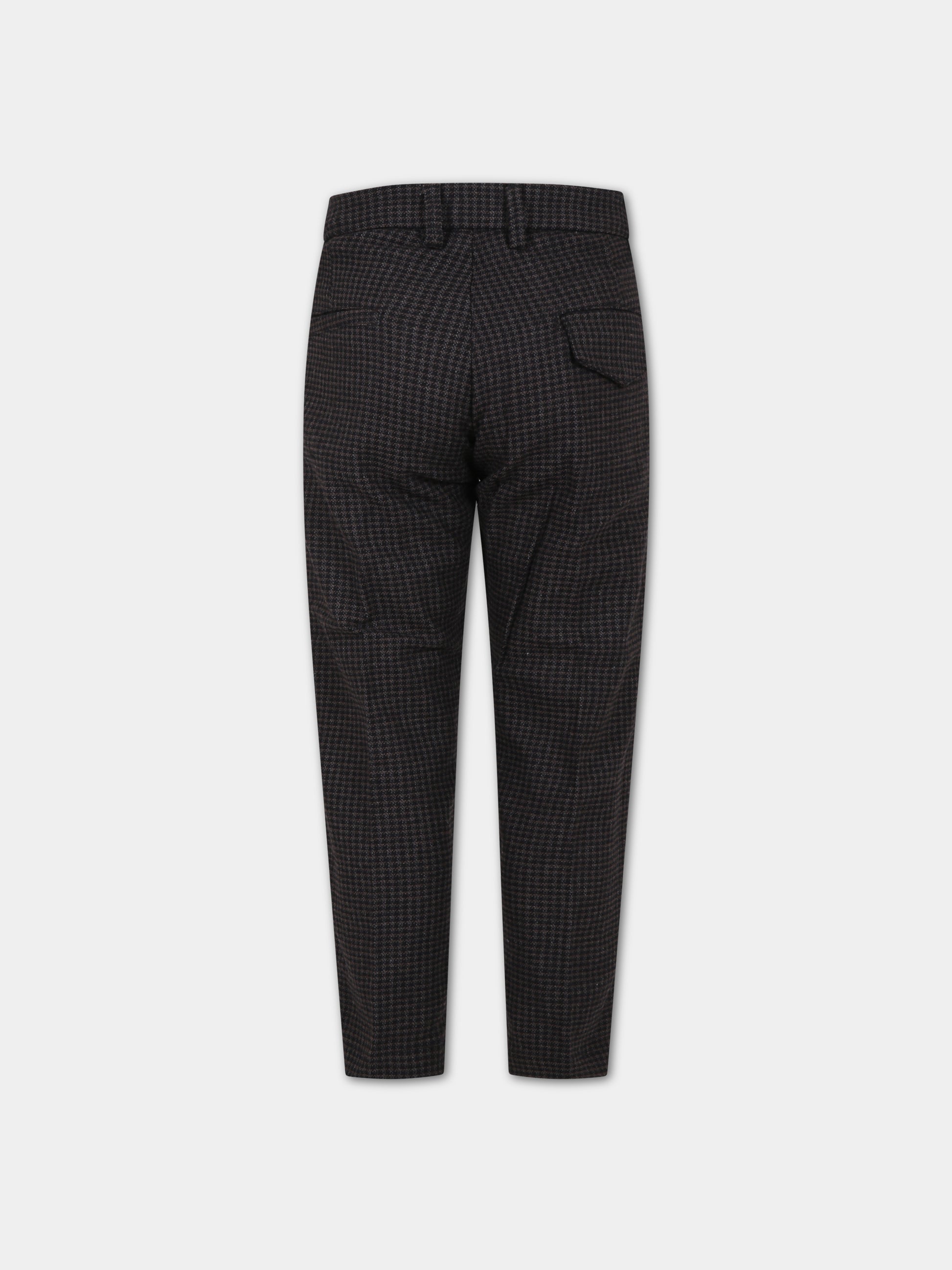 Pantaloni neri per bambini con micro fantasia a quadri,Paolo Pecora,PP3163 NERO