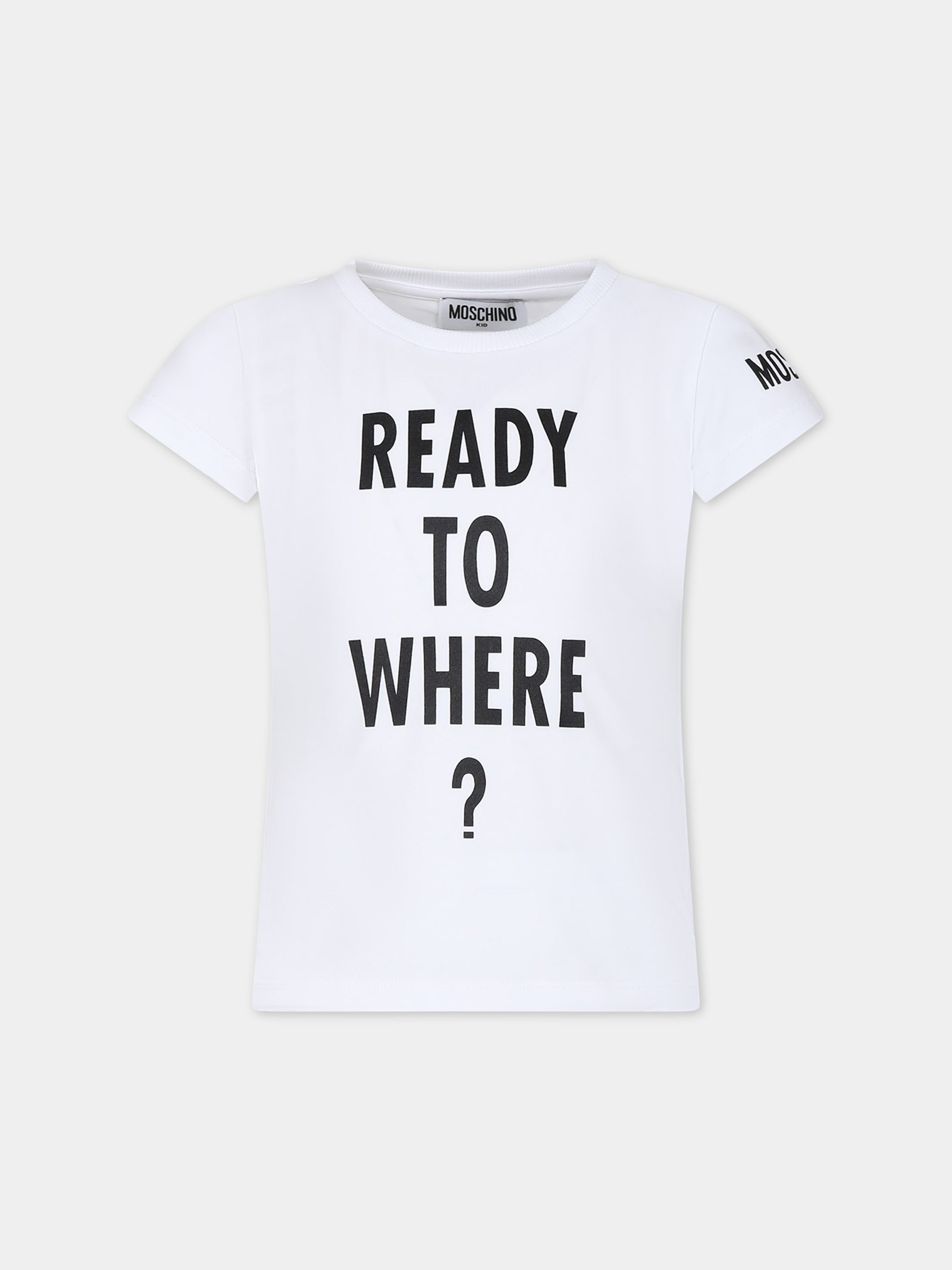 T-shirt bianca per bambina con logo,Moschino Kids,HCM055 LBA00 10101