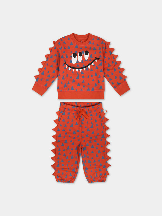 Completo rosso per neonato con stampa mostro,Stella Mccartney Kids,TT3550 Z1477 423BL