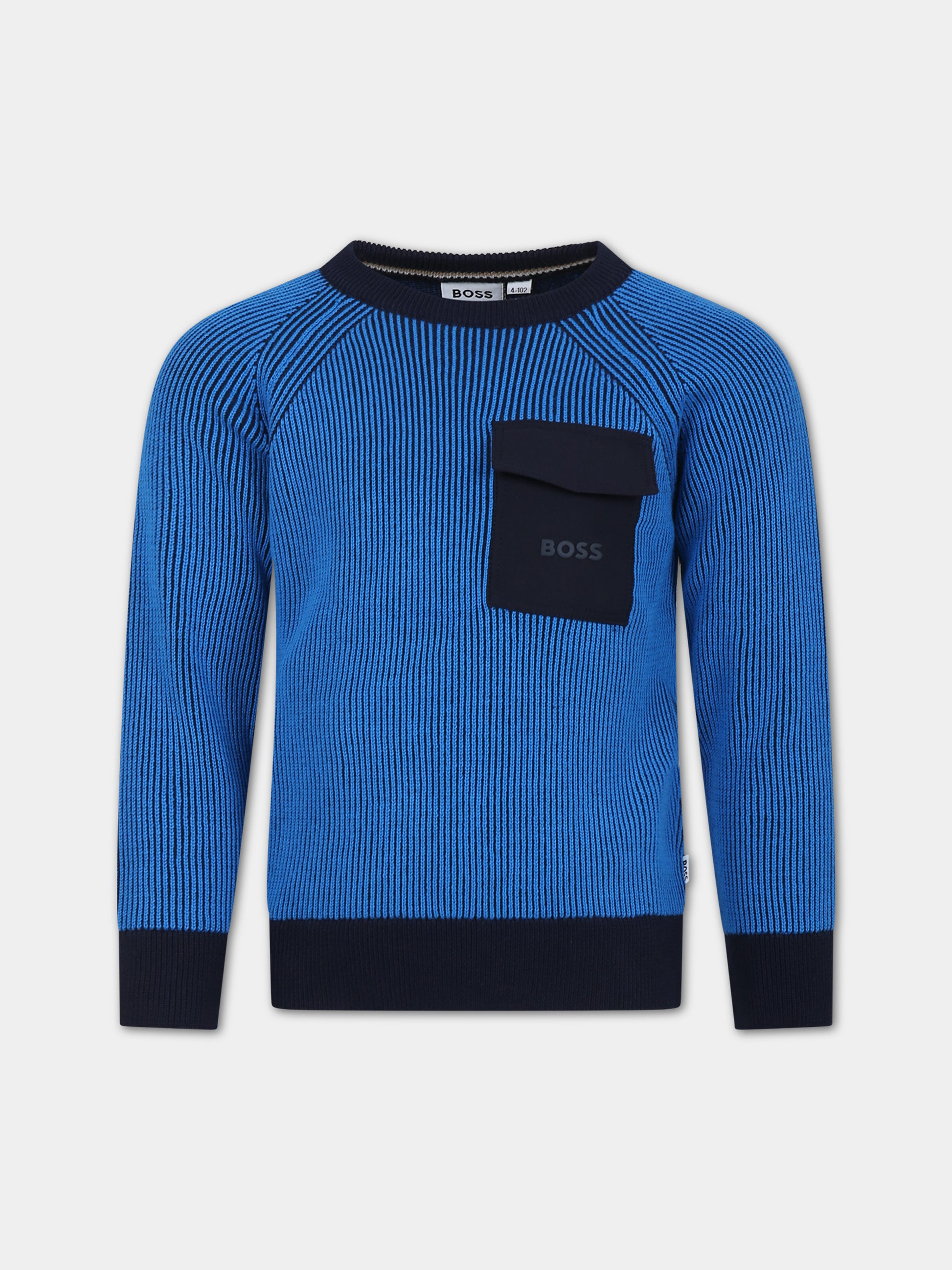 Maglione a costine blu per bambino con logo,Boss,J25Q09 849