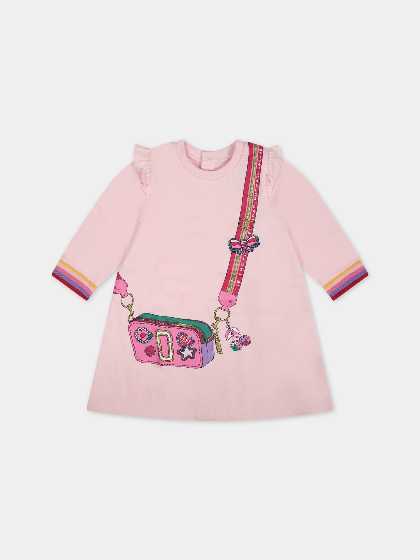 Vestito rosa per neonata con stampa borsa e logo,Little Marc Jacobs,W92026 475