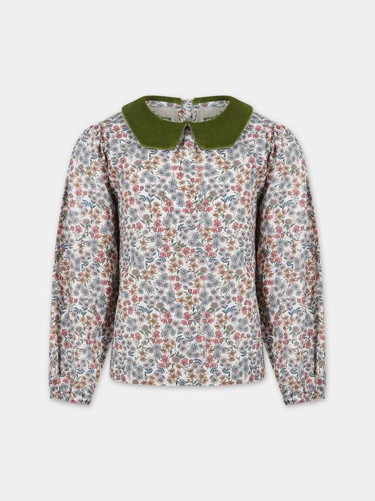 Camicia avorio per bambina con stampa floreale,Farway Milano,FCM01TPG