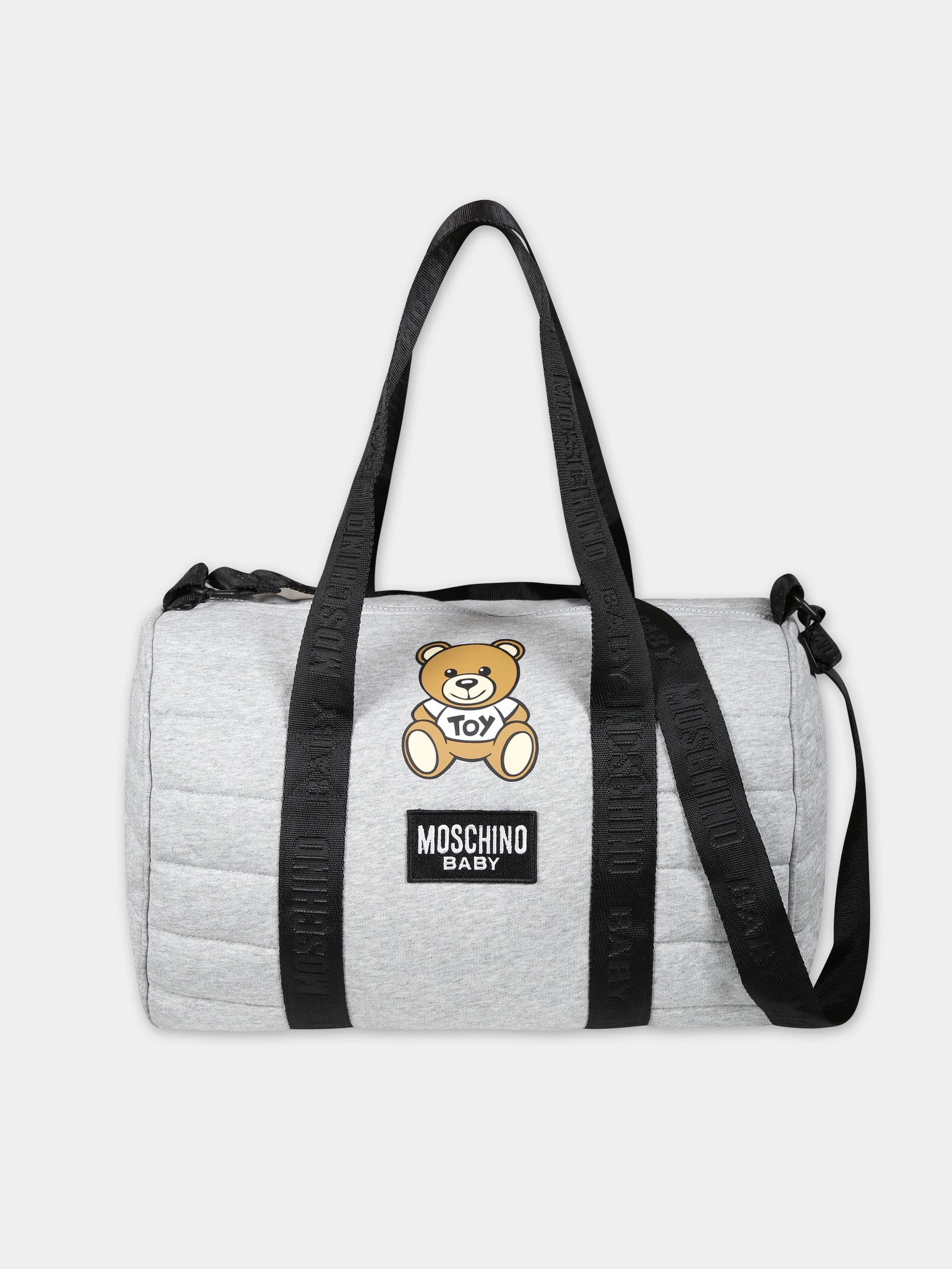 Borsa mamma grigia per neonati con Teddy Bear e logo,Moschino Kids,MNX03P LCA26 60901