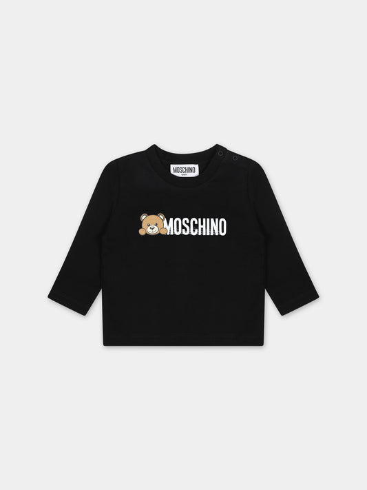 T-shirt nera per neonati con Teddy Bear e logo,Moschino Kids,MTO00D LAA01 60100