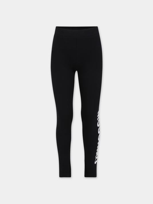 Leggings neri per bambina con logo,Moschino Kids,HAP04X LBA11 60100