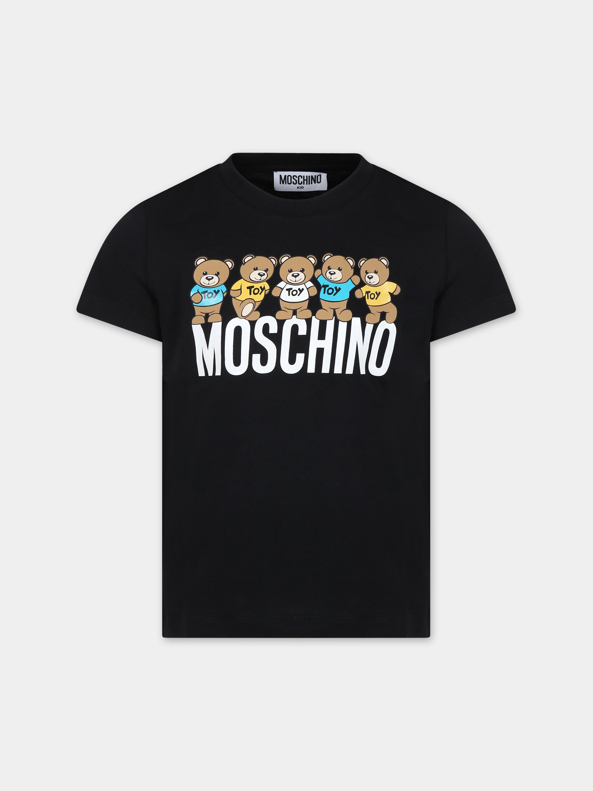 T-shirt nera per bambino con Teddy Bears e logo,Moschino Kids,HTM03U LAA20 60100