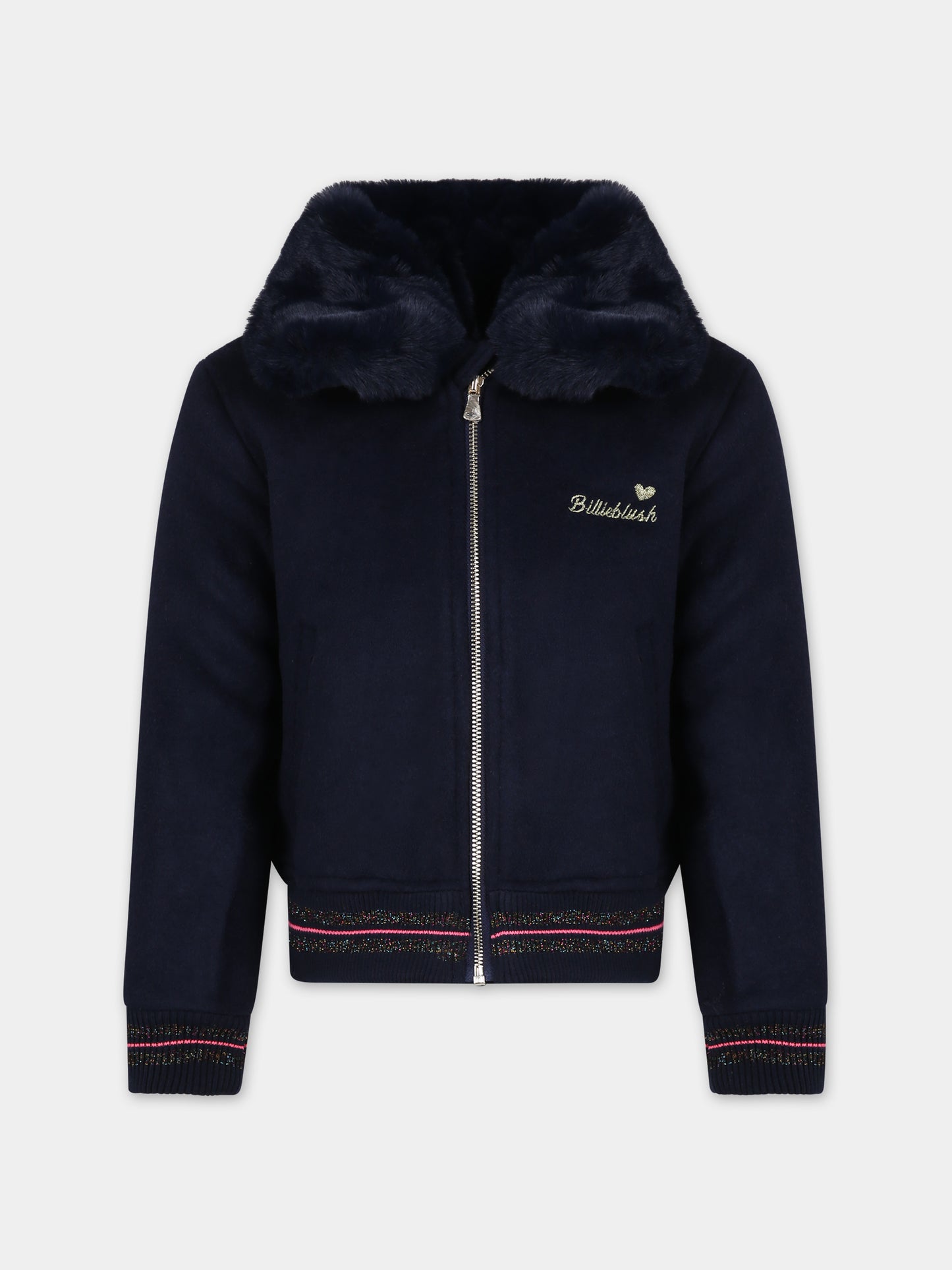 Giubbotto blu per bambina con unicorno e logo,Billieblush,U16324 85T