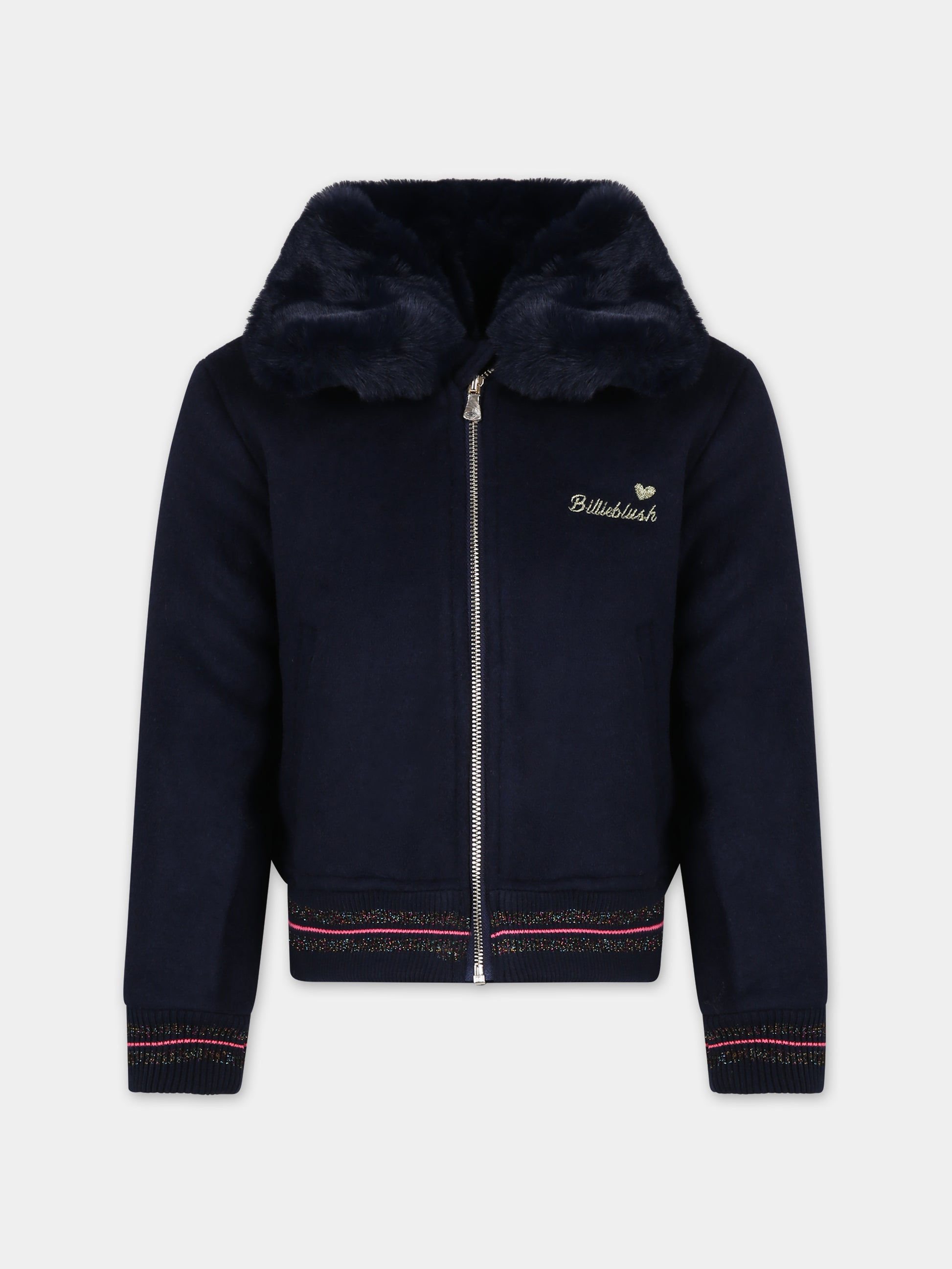 Giubbotto blu per bambina con unicorno e logo,Billieblush,U16324 85T