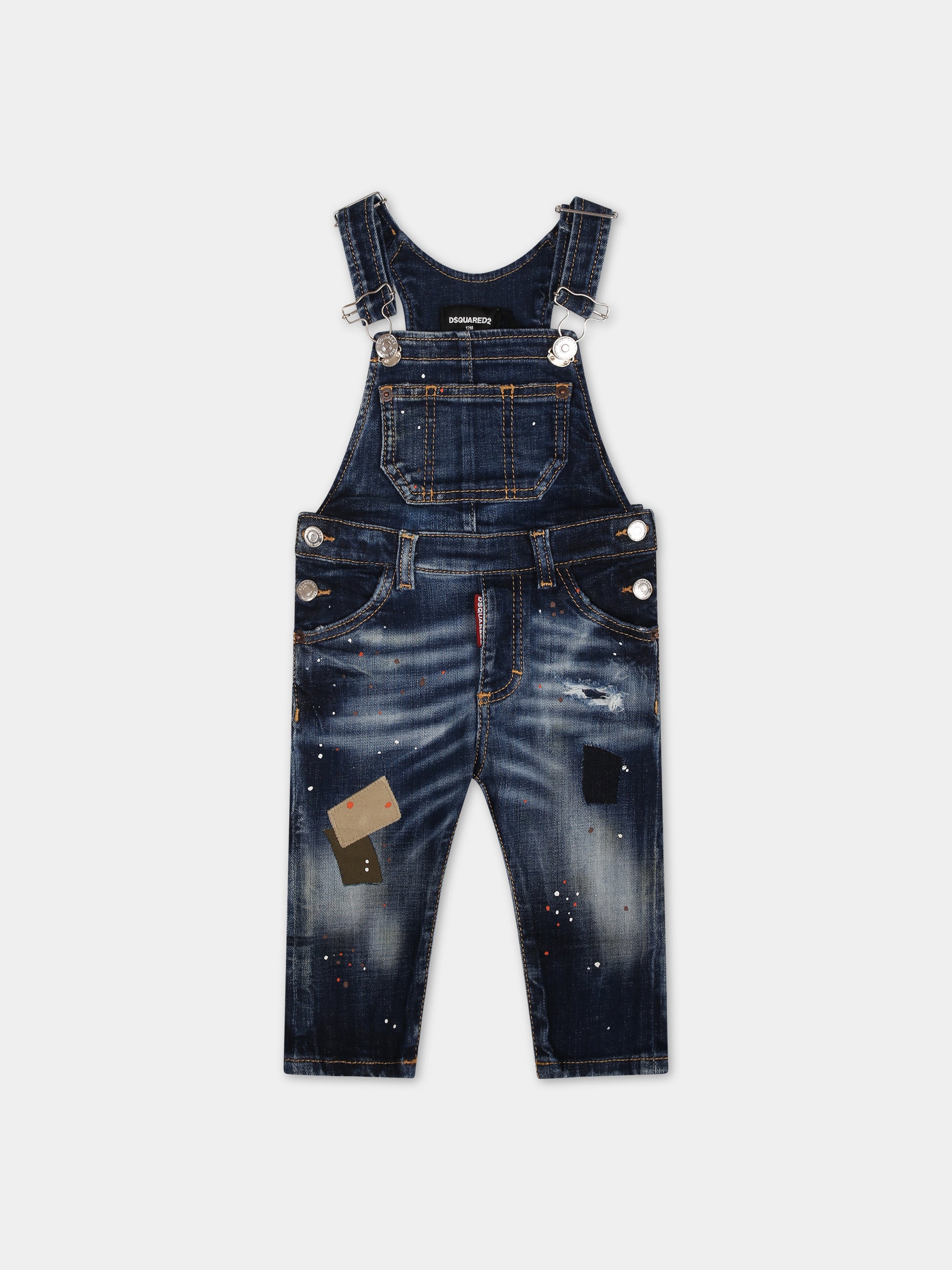 Salopette denim per neonato con macchie di colore,Dsquared2,DQ02XK D0A5T DQ01