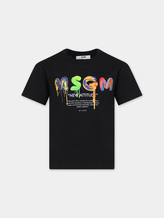 T-shirt nera per bambino con logo multicolor,Msgm Kids,F3MSJBTH168 110