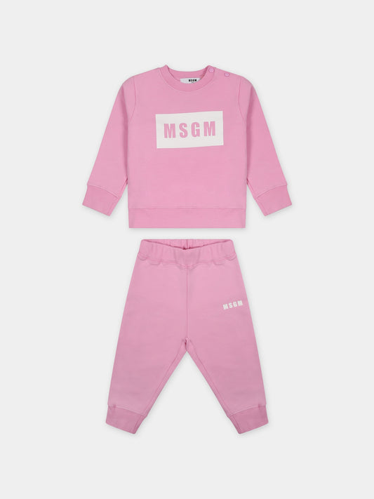 Completo sportivo rosa per neonata con logo,Msgm Kids,F3MSUNTP043 042