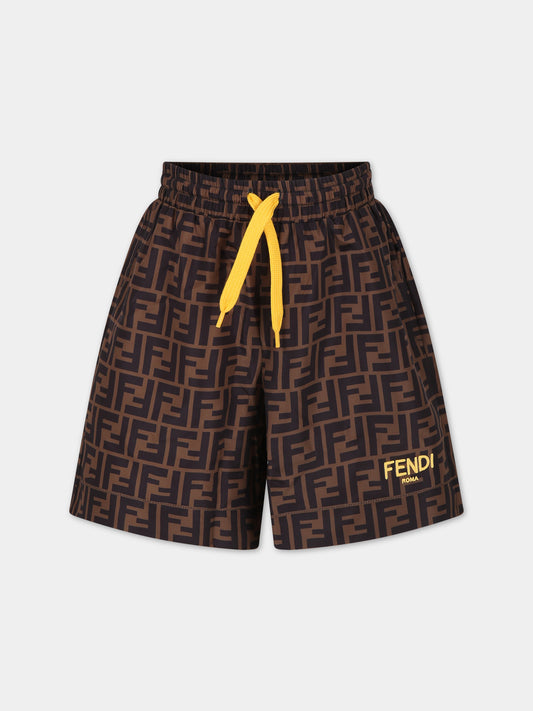 Boxer mare marrone per bambino con iconiche FF e logo Fendi,Fendi Kids,JMM023 AQTX F15B6