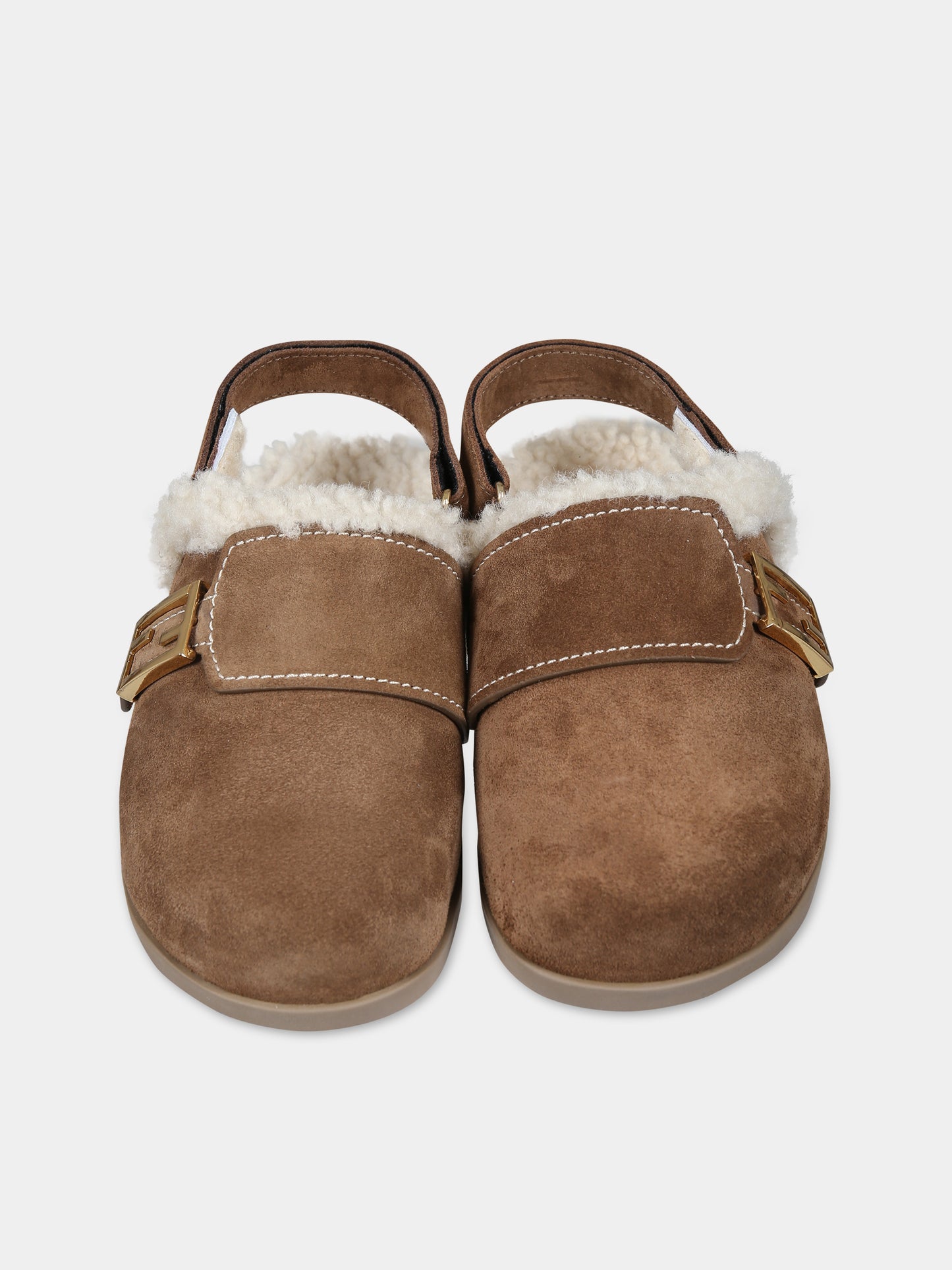 Sabot marroni per bambini con doppia F,Fendi Kids,JMR449 TK6 F1LSB