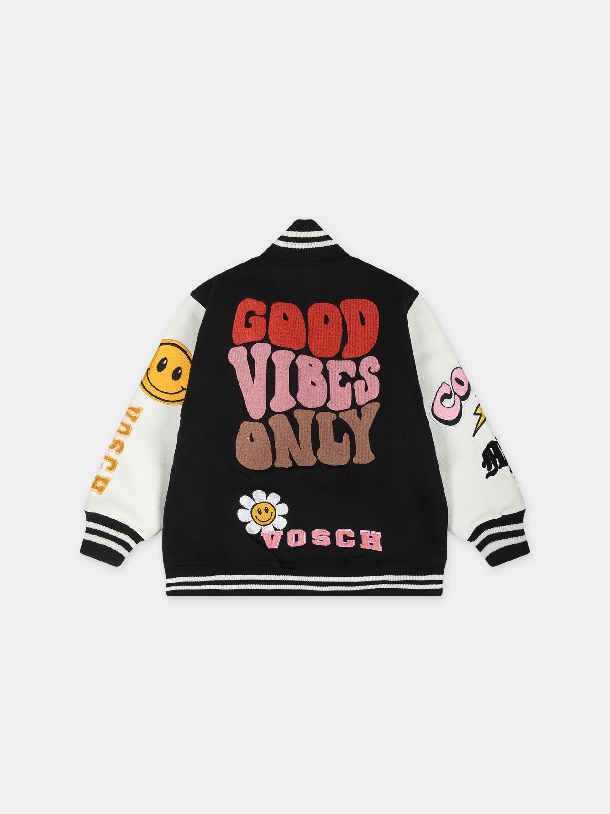 Bomber nero per neonati con ricami e scritta,Vosch,VDC004