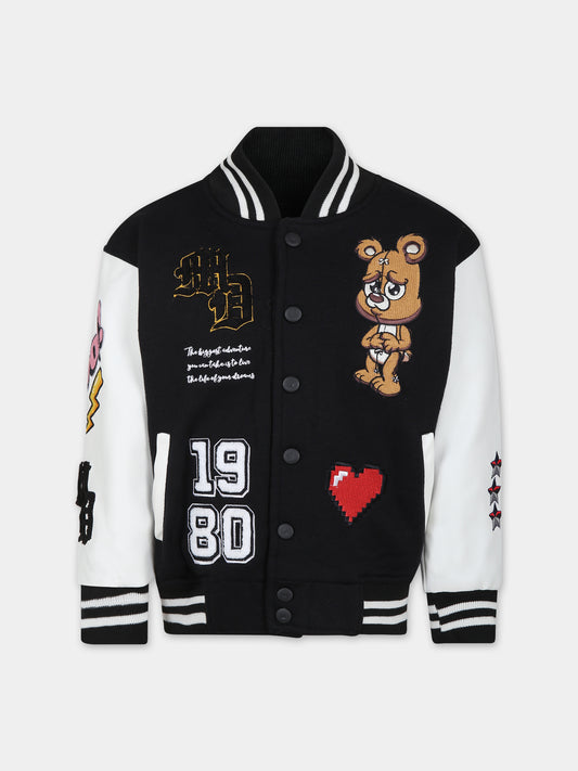 Bomber nero per bambini con ricami e scritta,Vosch,VDC004