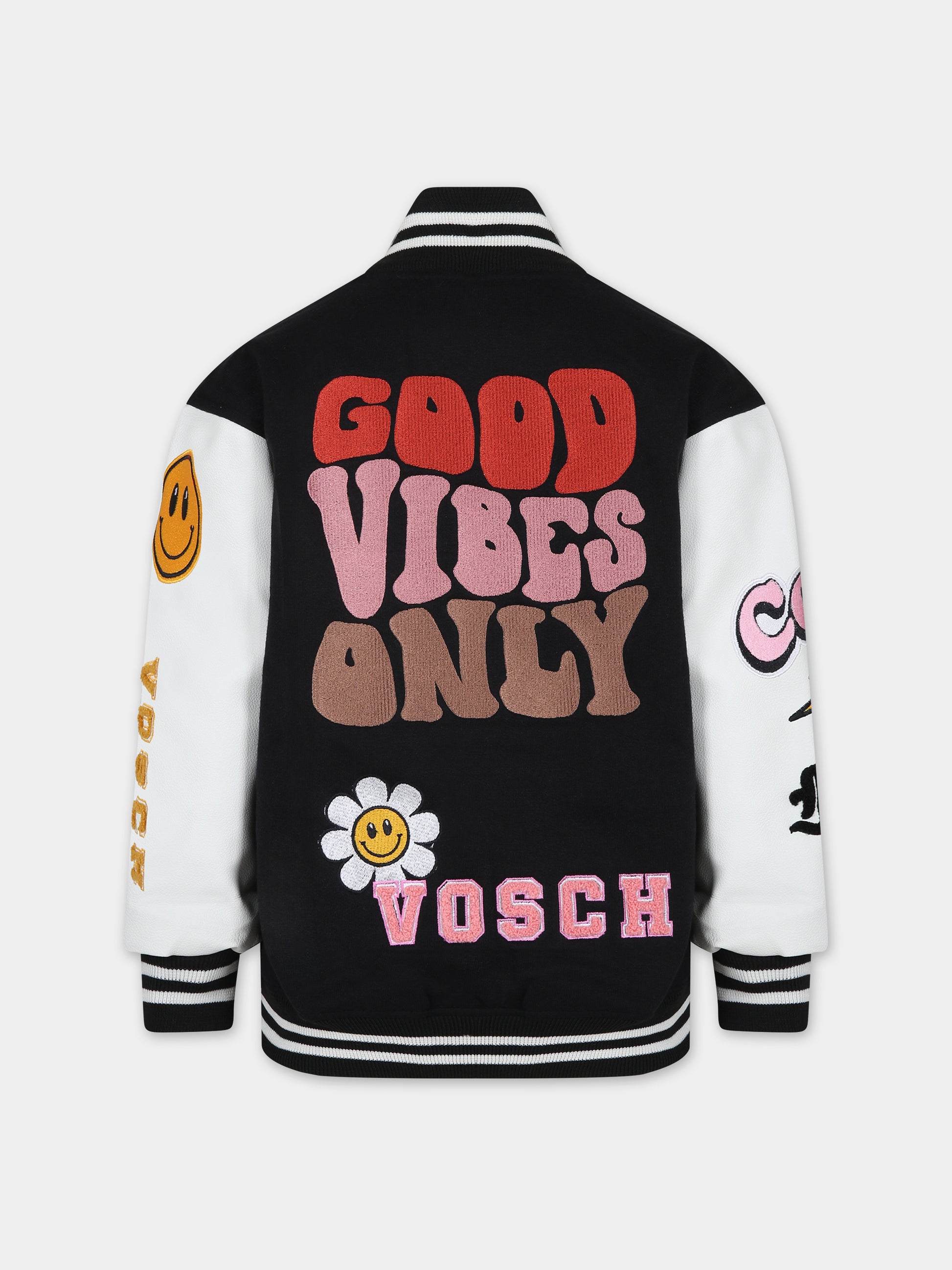 Bomber nero per bambini con ricami e scritta,Vosch,VDC004