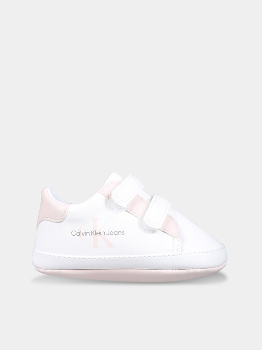 Sneakers bianche per neonata con logo,Calvin Klein Kids,V0A4 80780 1582X134