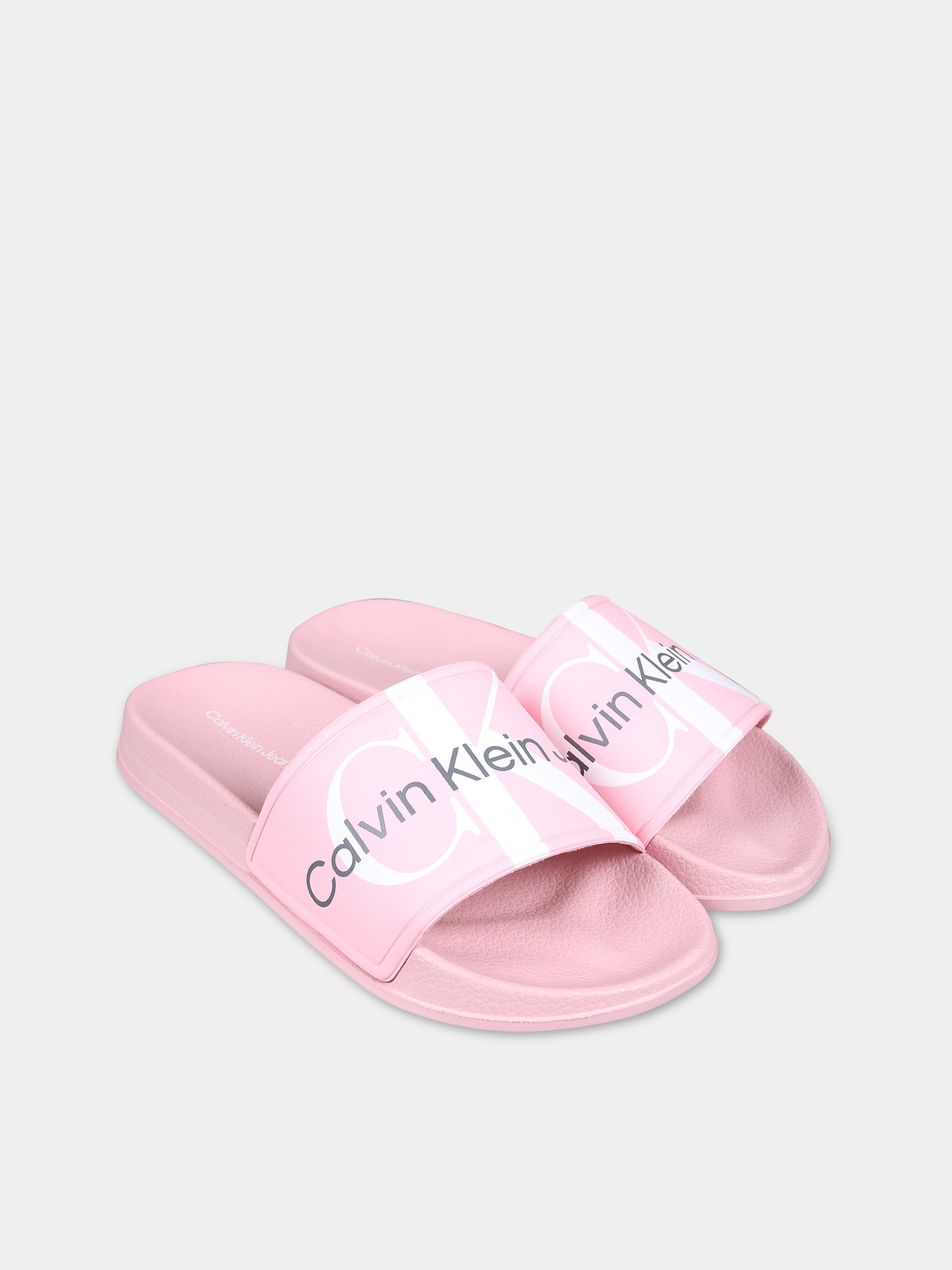 Ciabatte rosa per bambina con logo,Calvin Klein Kids,V3A0 80849 1688359