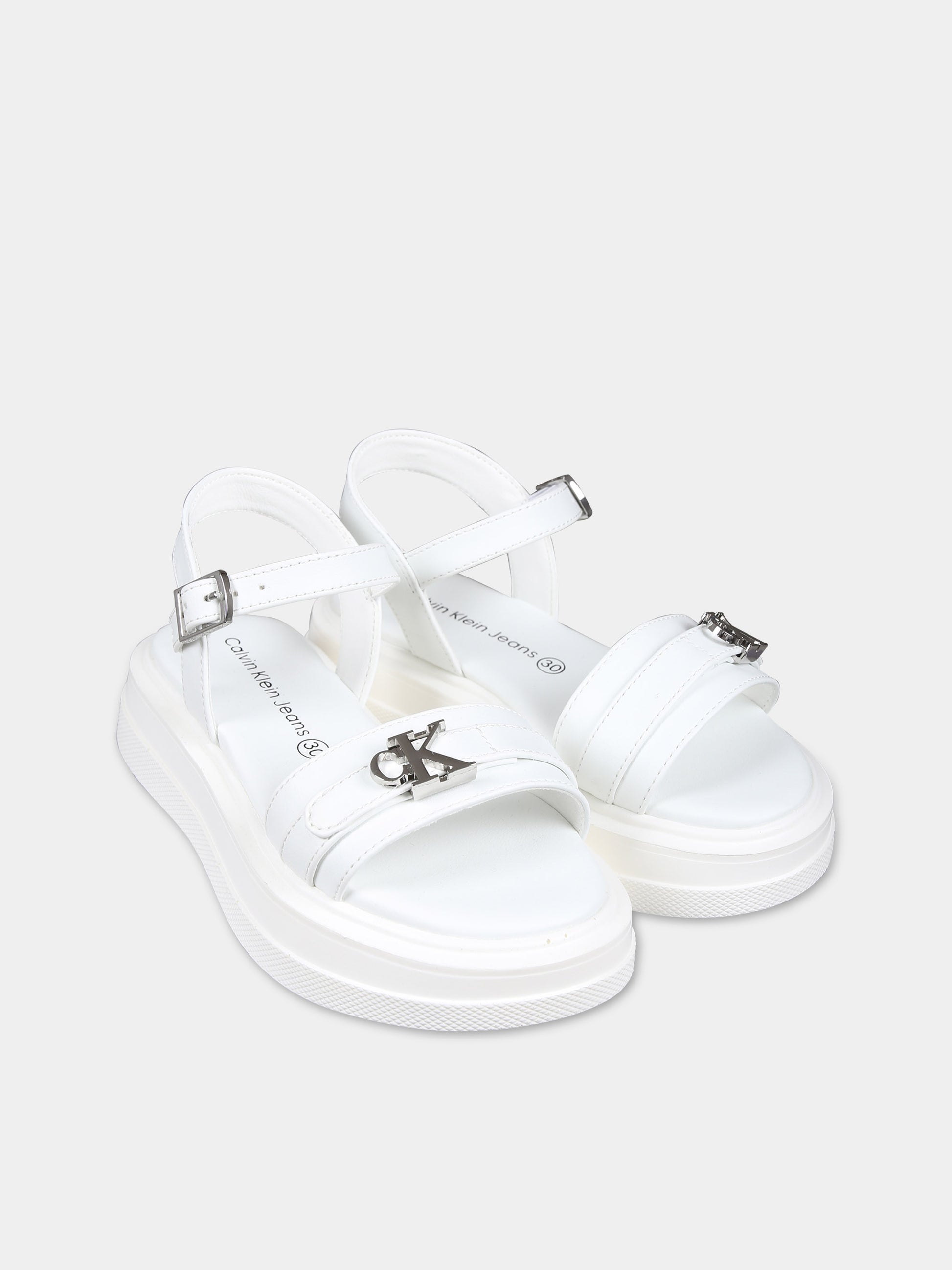 Sandali bianchi per bambina con logo,Calvin Klein Kids,V3A2 80832 0371100