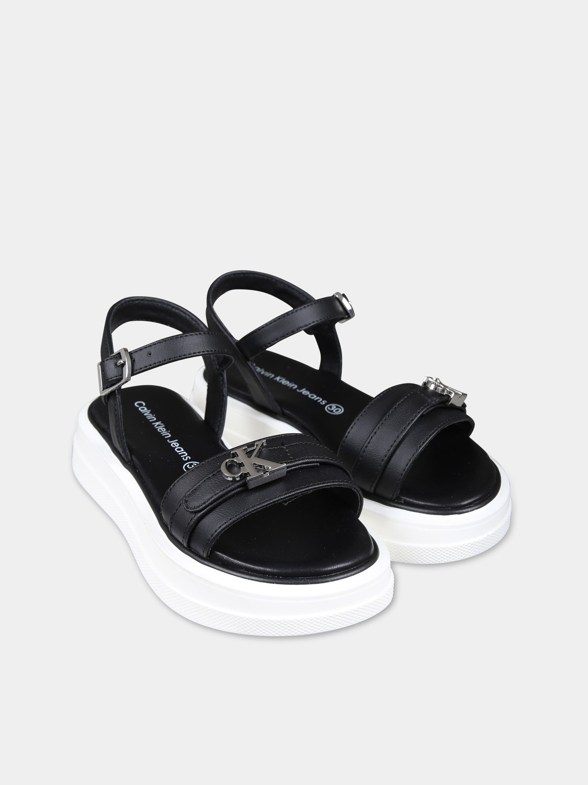 Sandali neri per bambina con logo,Calvin Klein Kids,V3A2 80832 0371999