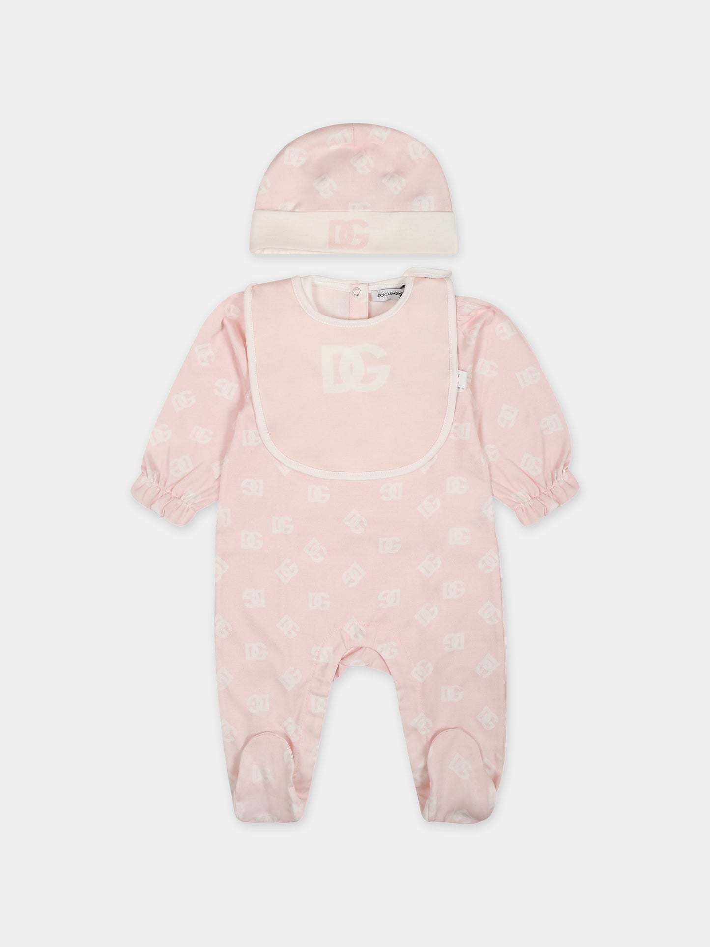 Set rosa per neonata con logo,Dolce & Gabbana Kids,L2JOY9 G7F0V HFVAA