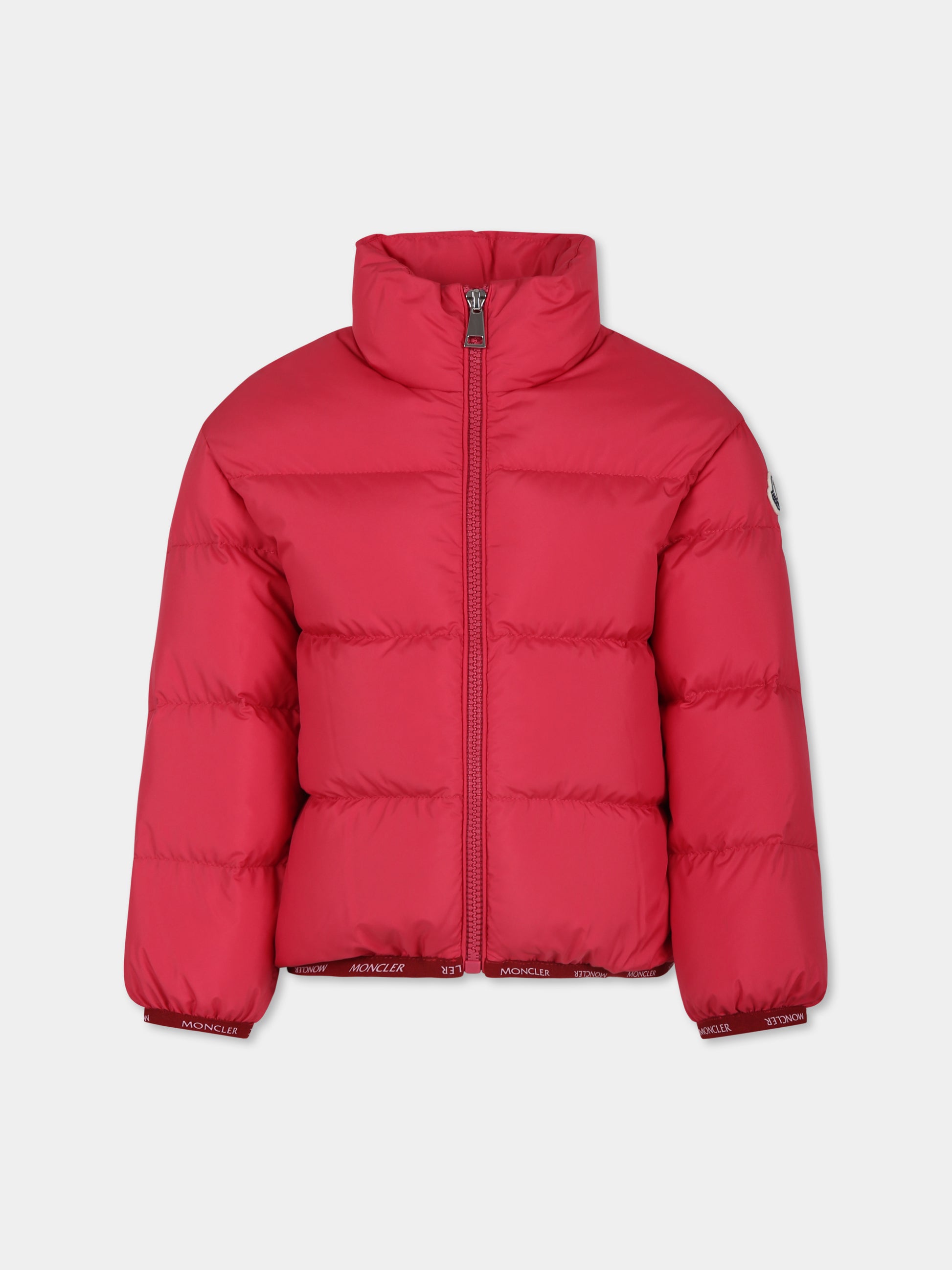 Piumino Abbadia fucsia per bambina con logo,Moncler Kids,J2954 1A00036 54A81 557