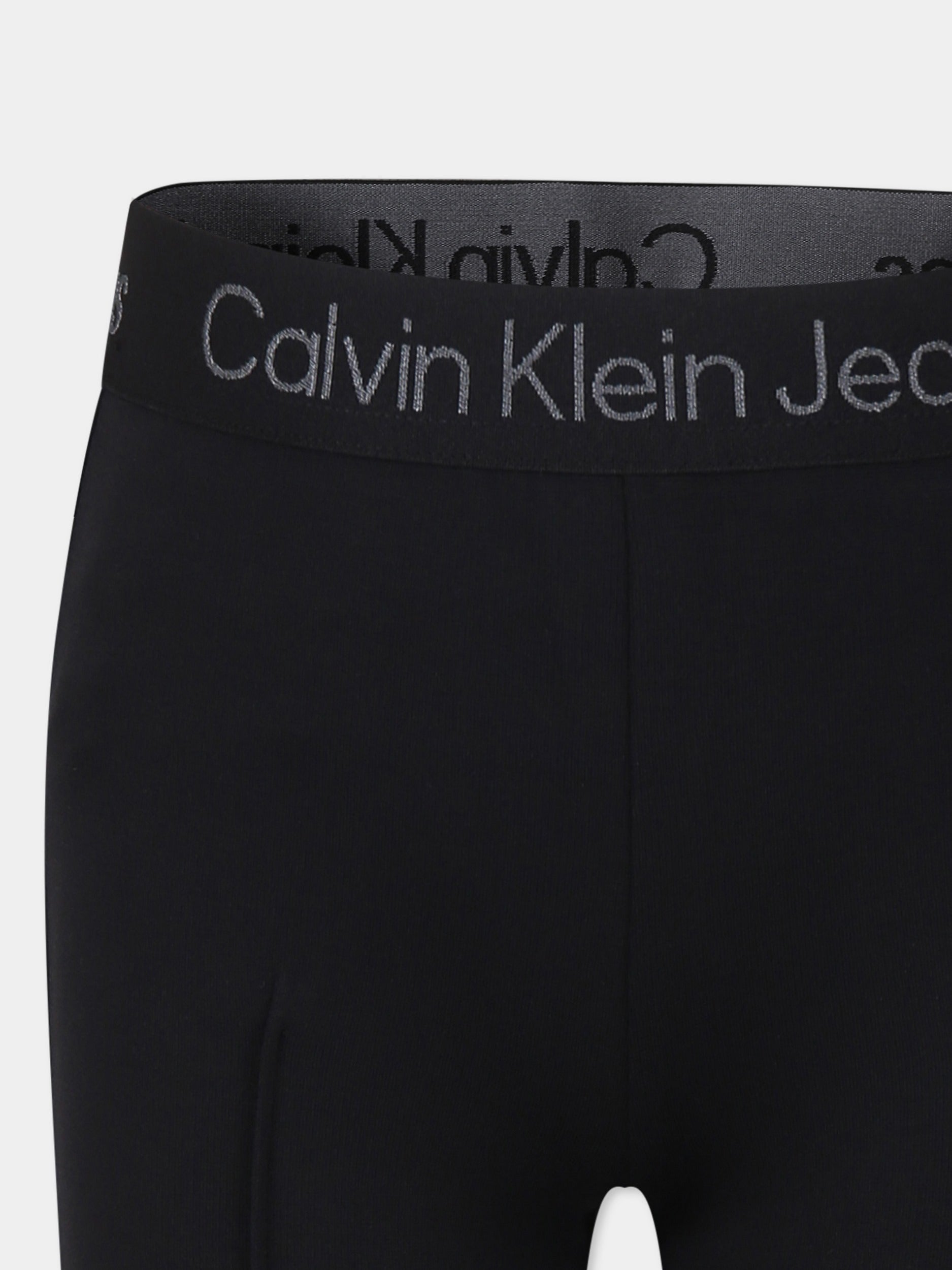 Leggings neri per bambina con logo,Calvin Klein Kids,IG0IG02518J BEH