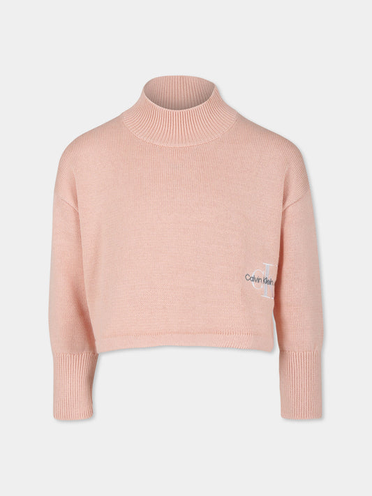 Maglione crop rosa per bambina con logo,Calvin Klein Kids,IG0IG02548J TFC