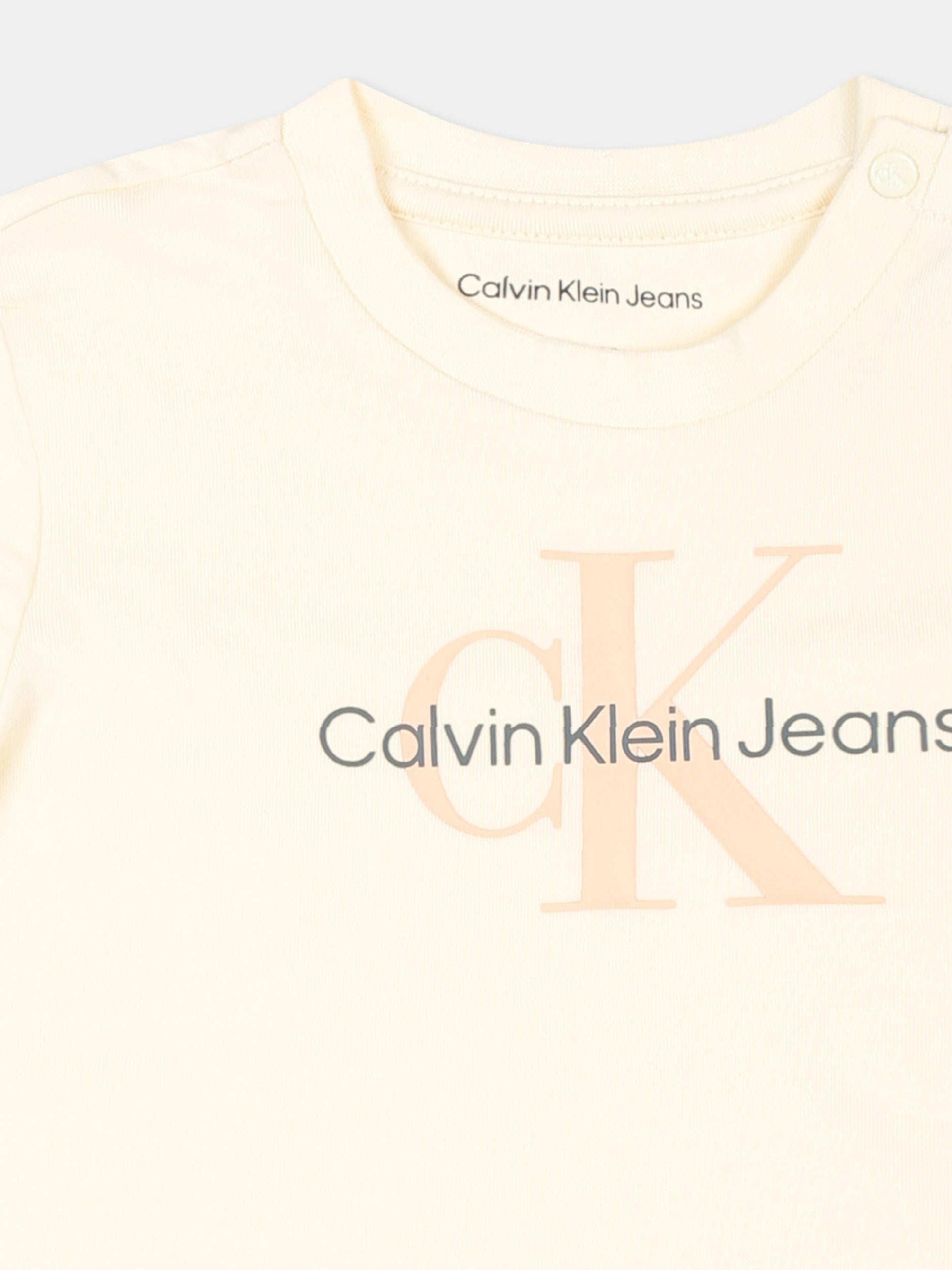 T-shirt beige per neonata con logo,Calvin Klein Kids,IN0IN00001J 0F4