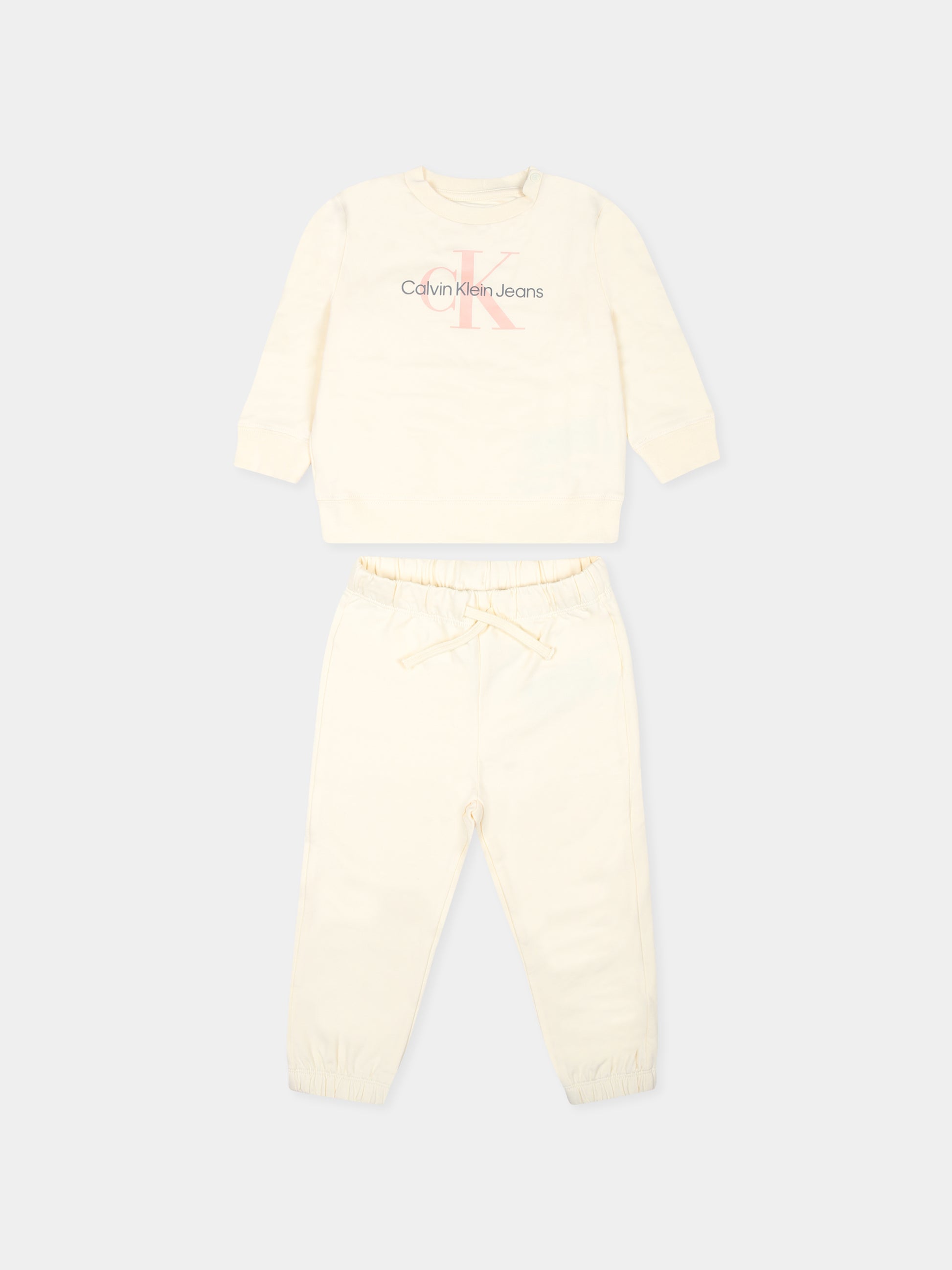 Completo sportivo avorio con logo per neonata,Calvin Klein Kids,IN0IN00017J 0F4