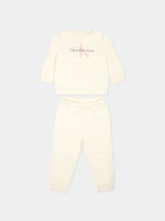 Completo sportivo avorio con logo per neonata,Calvin Klein Kids,IN0IN00017J 0F4