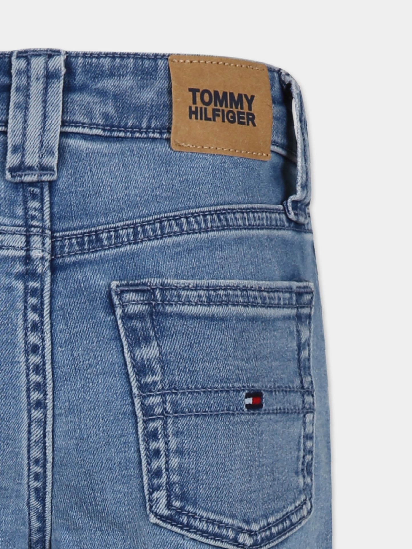 Jeans blu per bambina con bandierina,Tommy Hilfiger Junior,KG0KG08014J 1A7