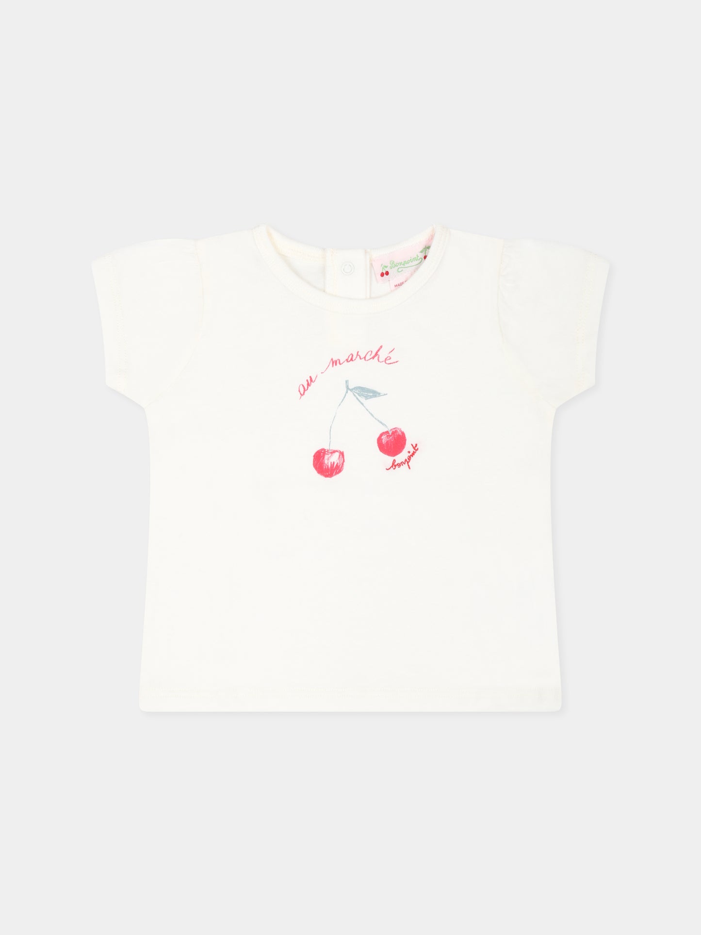 T-shirt bianca per neonata con ciliegie,Bonpoint,P04XTSK00001 102