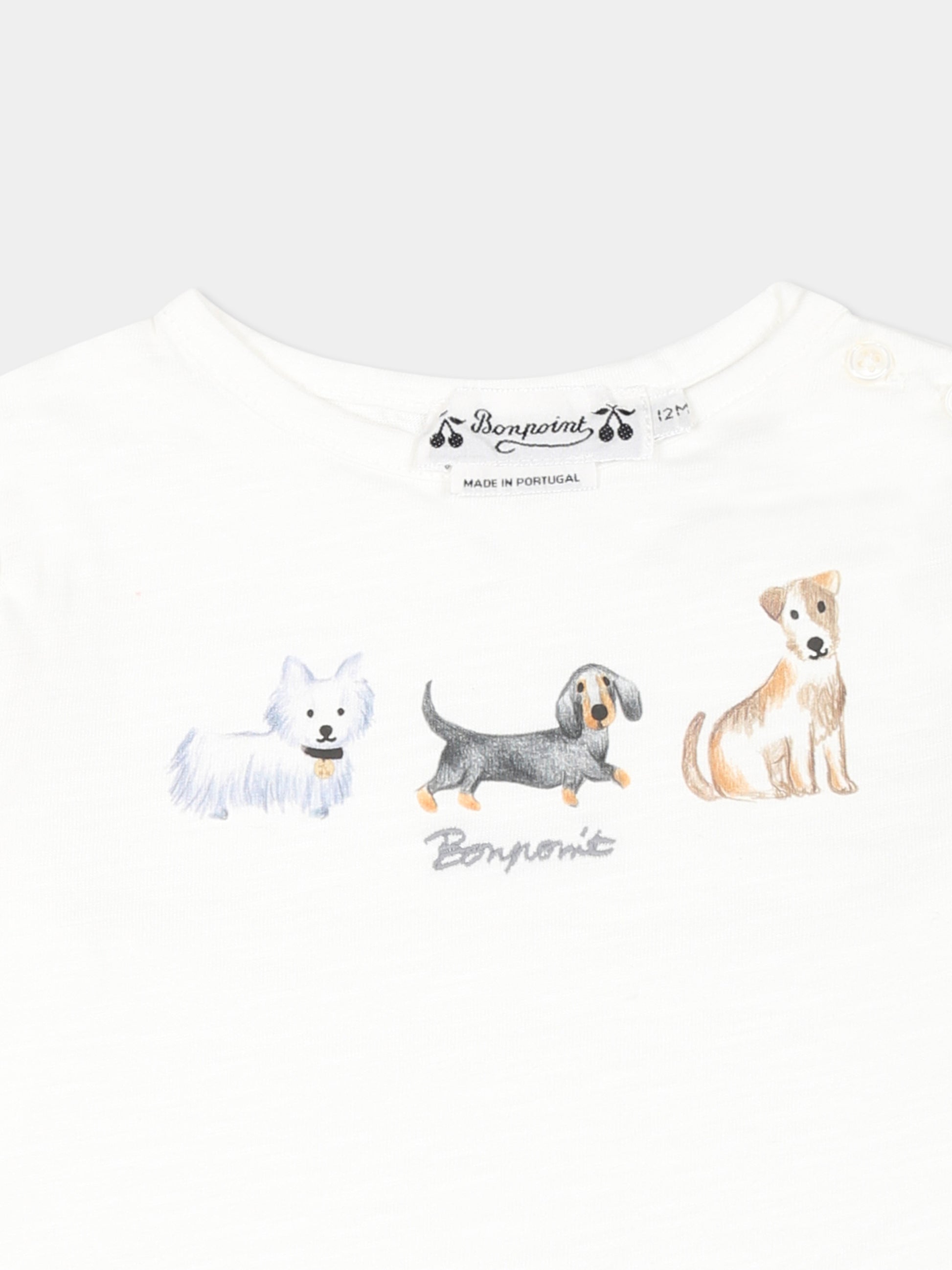 T-shirt bianca per neonati con stampa cani,Bonpoint,W04ZTSK00001 102