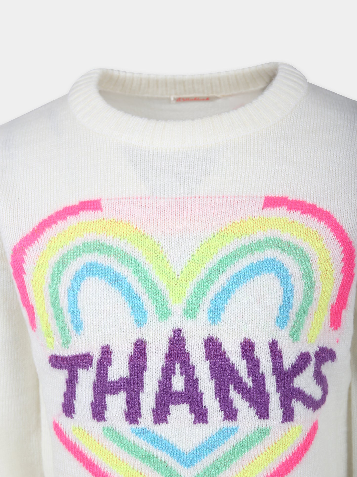Maglione avorio per bambina con cuore e scritta,Billieblush,U15C22 121