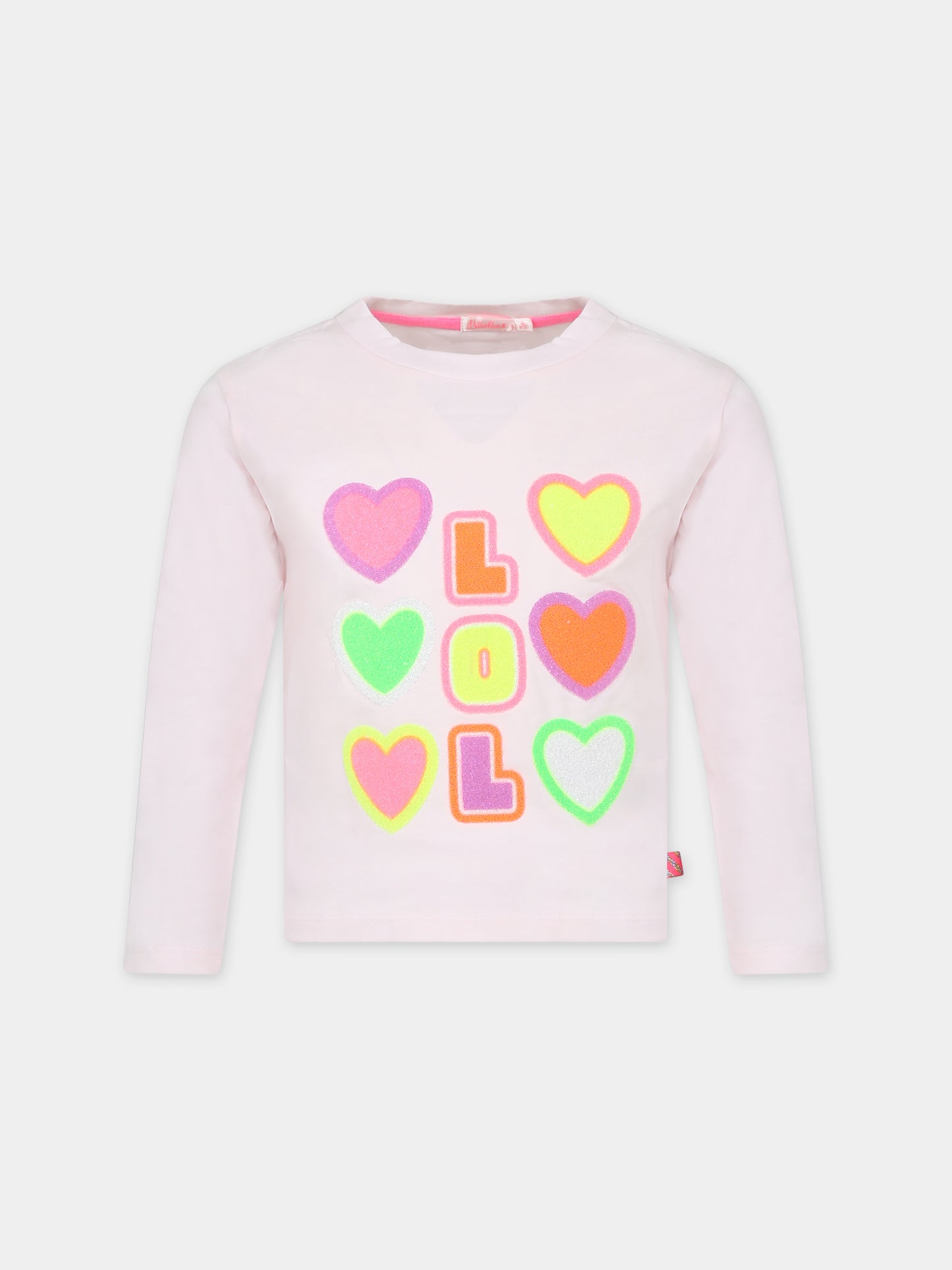 T-shirt rosa per bambina con cuore e scritta,Billieblush,U15C08 45S