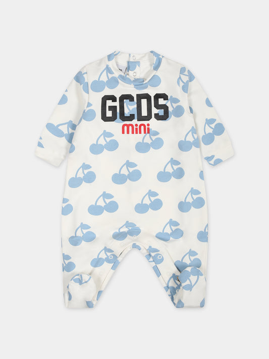 Tutina bianca per neonati con logo e ciliegie,Gcds Kids,GUY00K LDBA9 84530 