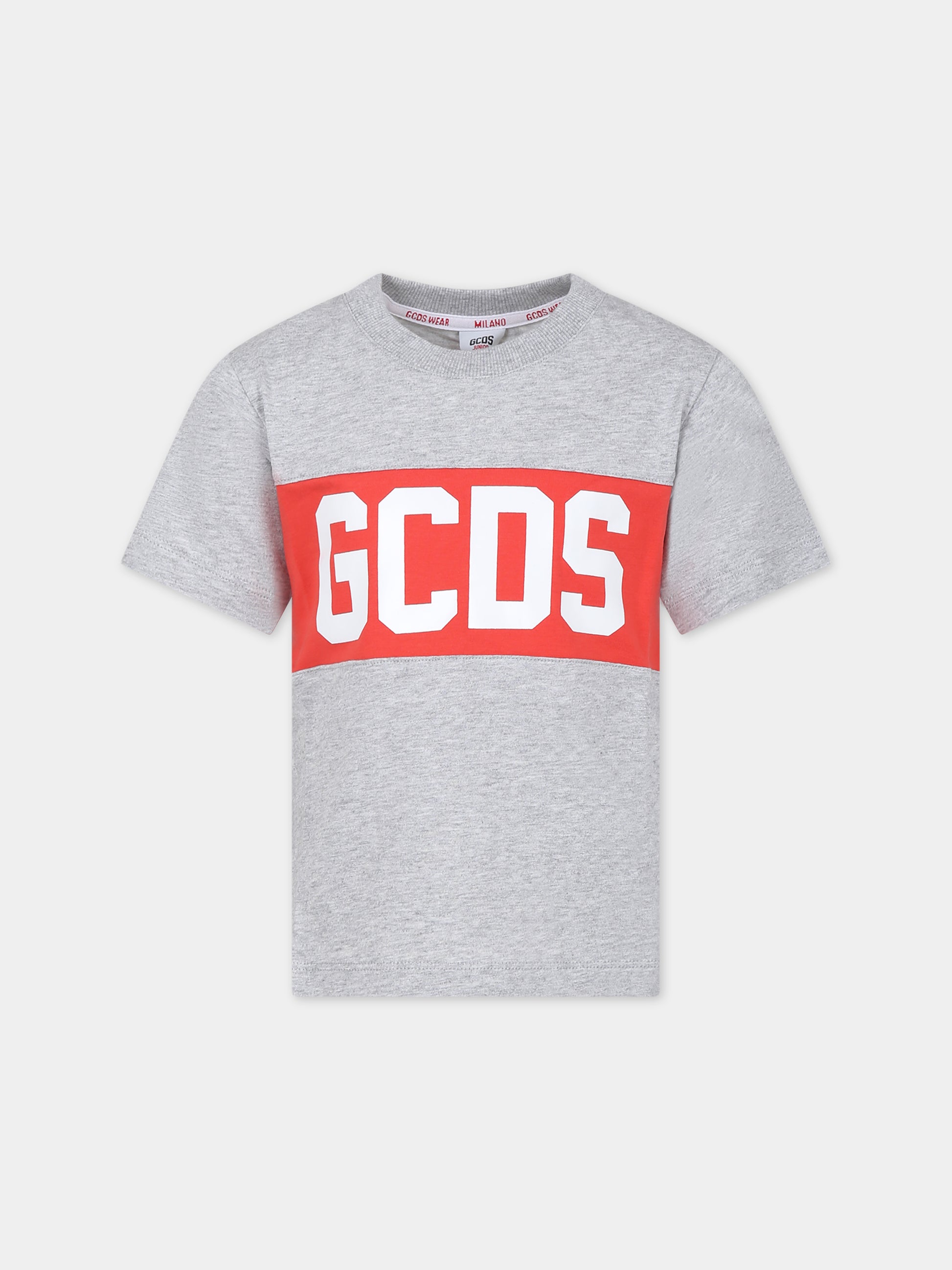 T-shirt grigia per bambini con logo,Gcds Kids,DNM005 LAA22 60926